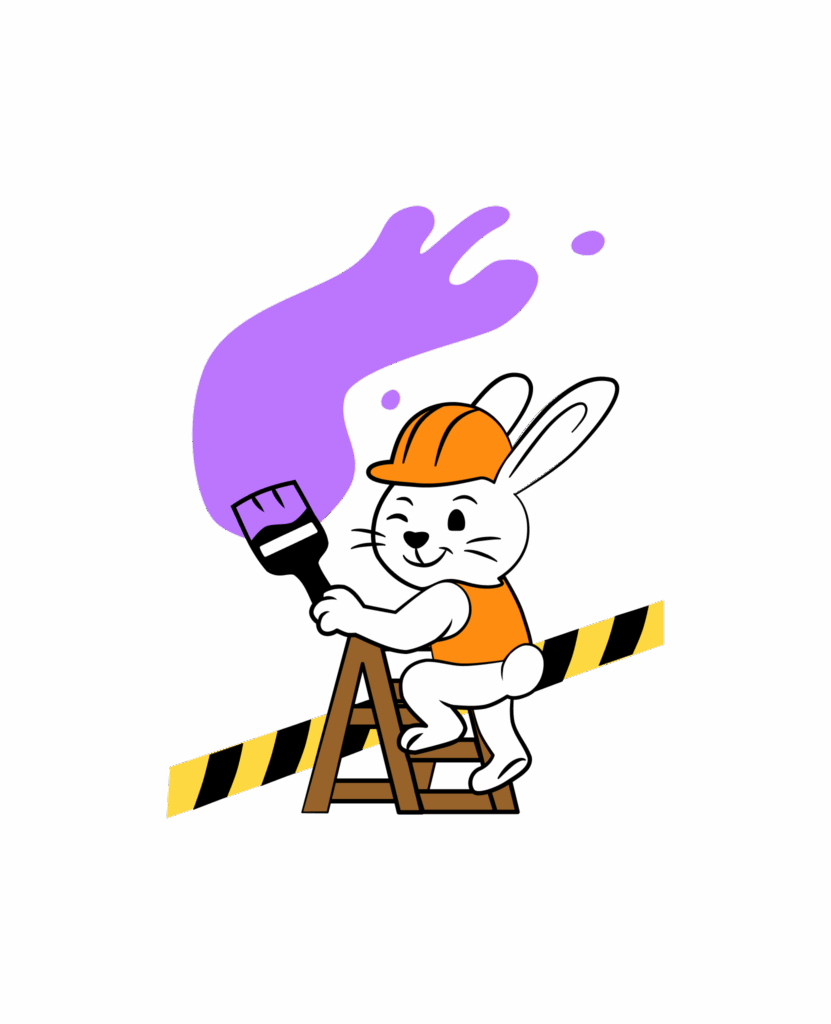 Illustration mit einem als Bauarbeiter verkleideten Kaninchen